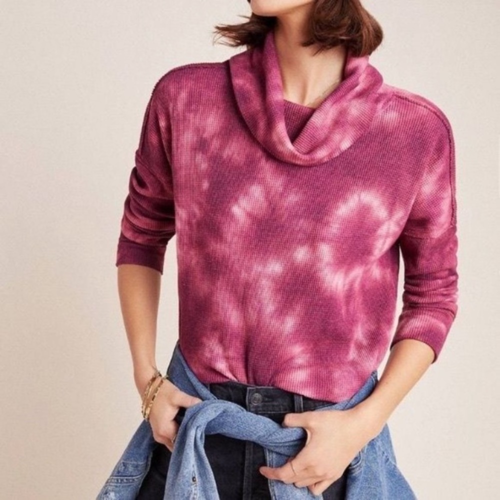 Anthropologie Maeve Cowl Neck Tie-Dye Thermal S EUC
